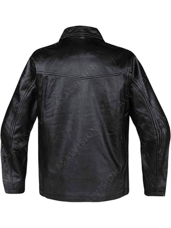 Mens Genuine Black Leather Bomber Jacket
