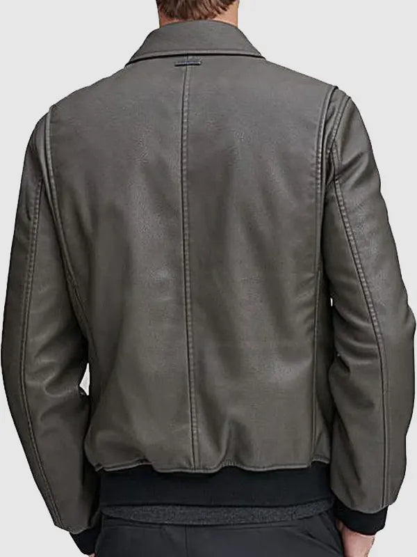 Mens Grey Bomber Leather Jacket