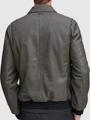 Mens Grey Bomber Leather Jacket