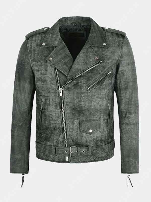 Joshua Grey Vintage Distressed Biker Leather Jacket