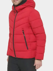 Men's Puffer Red Hooded Jacket