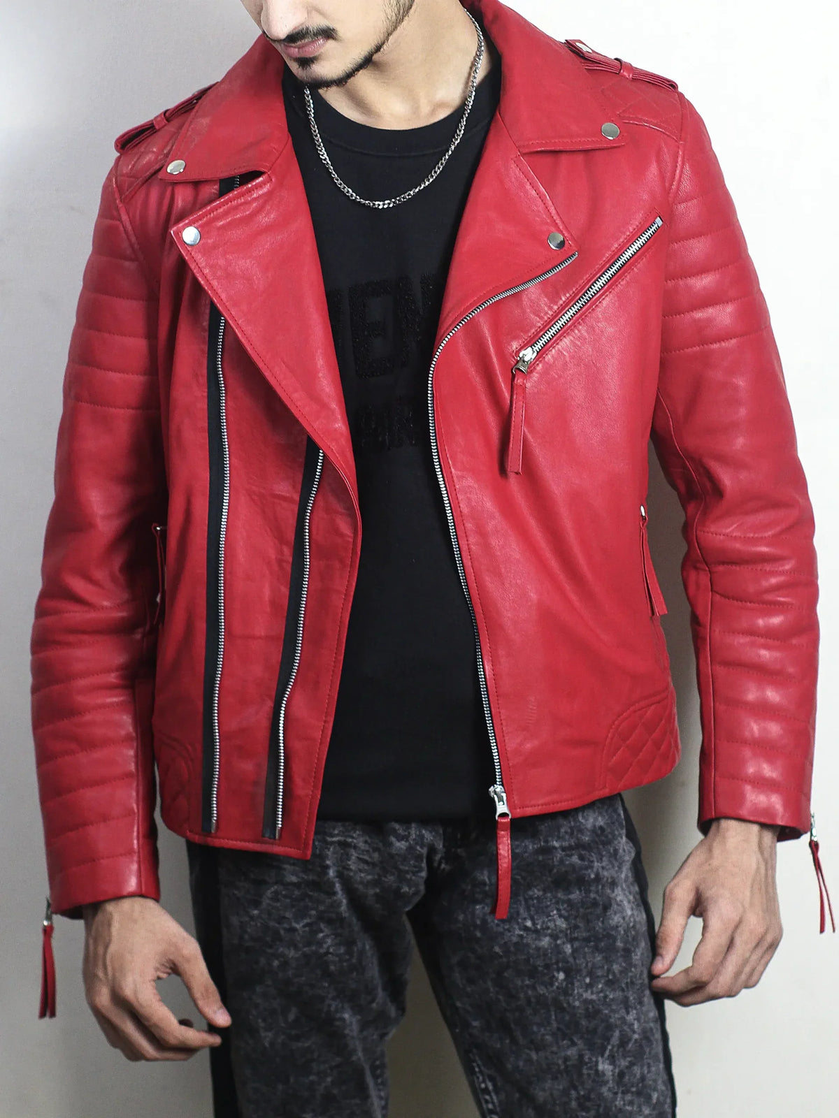 Zerick Red Biker Leather Jacket