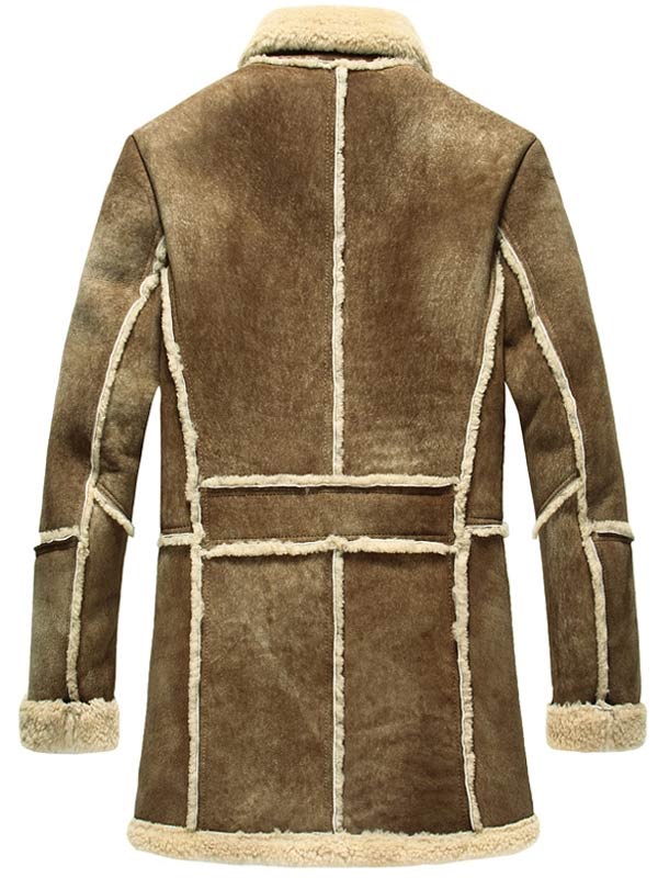 Mens Brown Sheepskin Reacher Style Leather Coat