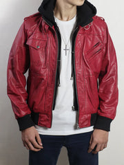 Oaklen Hooded Red Leather Jacket