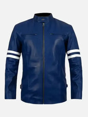 Tavrik Blue Racer Striped Leather Jacket