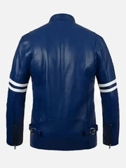 Tavrik Blue Racer Striped Leather Jacket