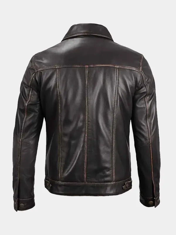 Mens Dark Brown Leather Trucker Jacket
