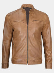 Declan Tan Cafe Racer Leather Jacket For Men