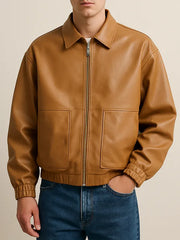 Men's Tan Oversized Leather Jacket