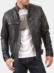 Holdren Vintage Black Quilted Racer Jacket