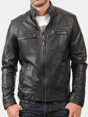 Holdren Vintage Black Quilted Racer Jacket