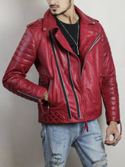 Zerick Dark Red Biker Leather Jacket