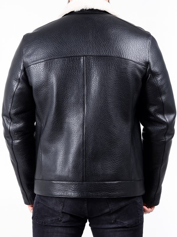 Men's White Faux Fur Black Leather Jacket