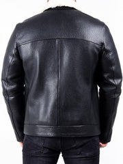Men's White Faux Fur Black Leather Jacket