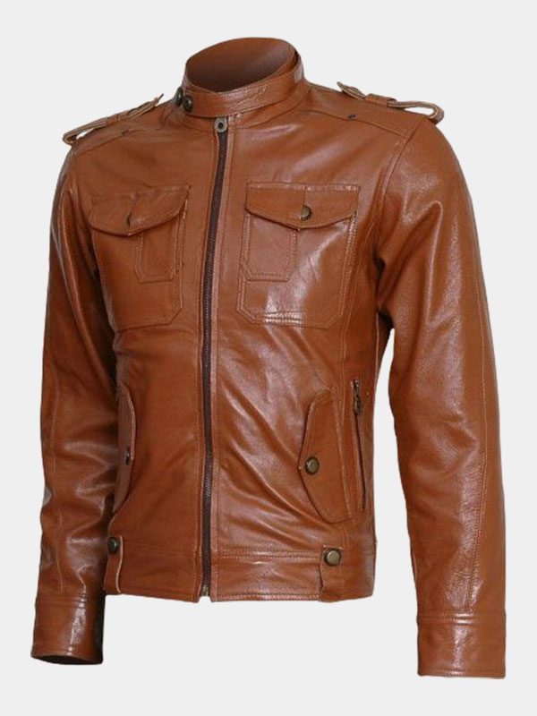 Mens Winter Wear Tan Leather Jacket