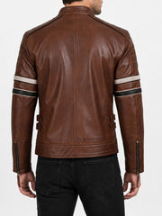 Spencer Striped Brown Racer Leather Jacket