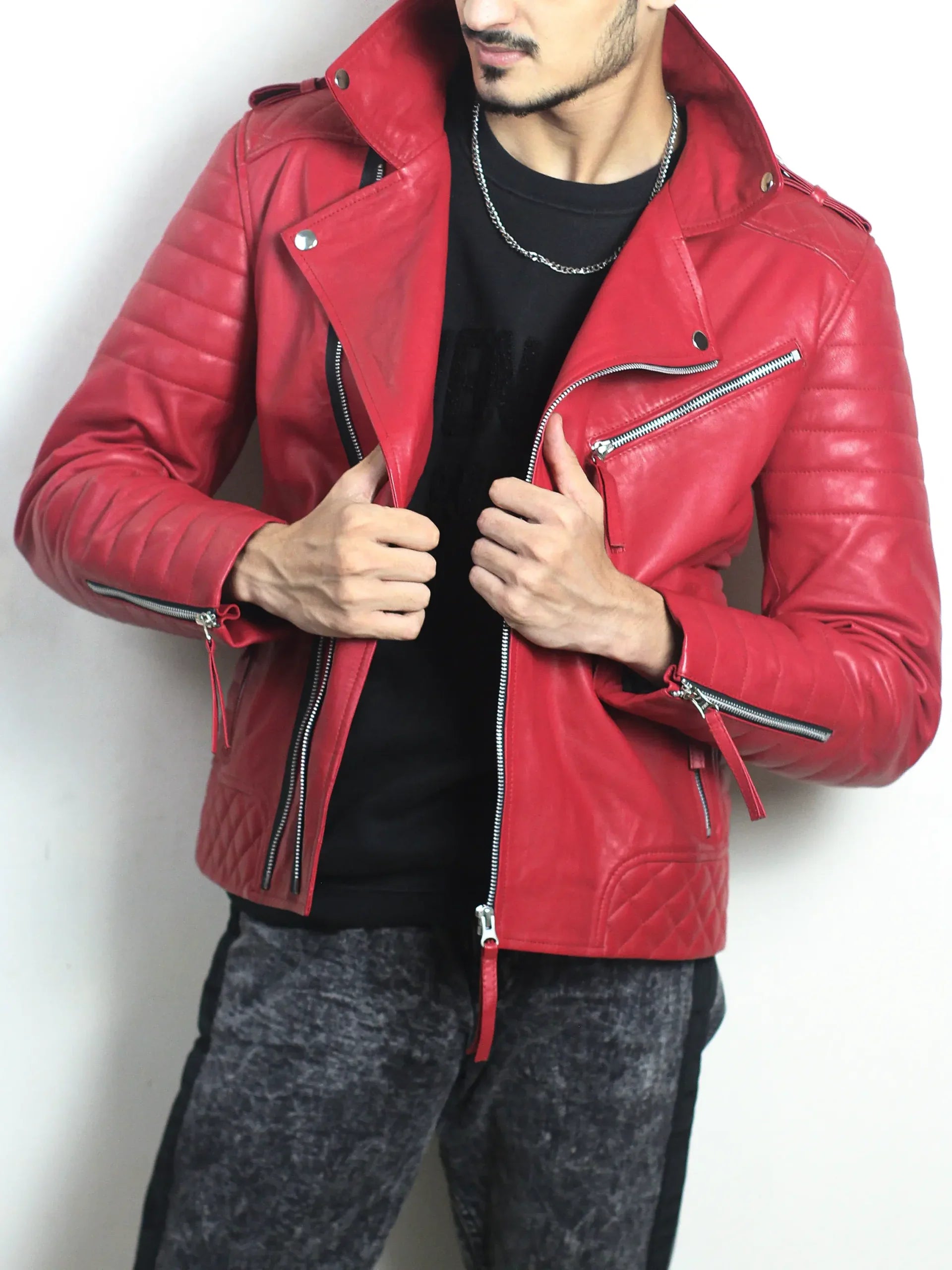 Zerick Red Biker Leather Jacket