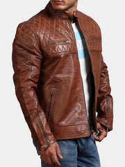 Mens Brown Quilted Fashion Leather Biker Jacket