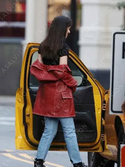 Dakota Johnson Madame Web 2024 Red Leather Coat