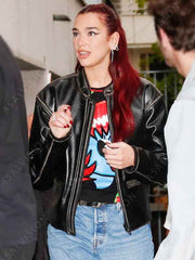 NRJ Radio Studio 2024 Dua Lipa Black Leather Jacket