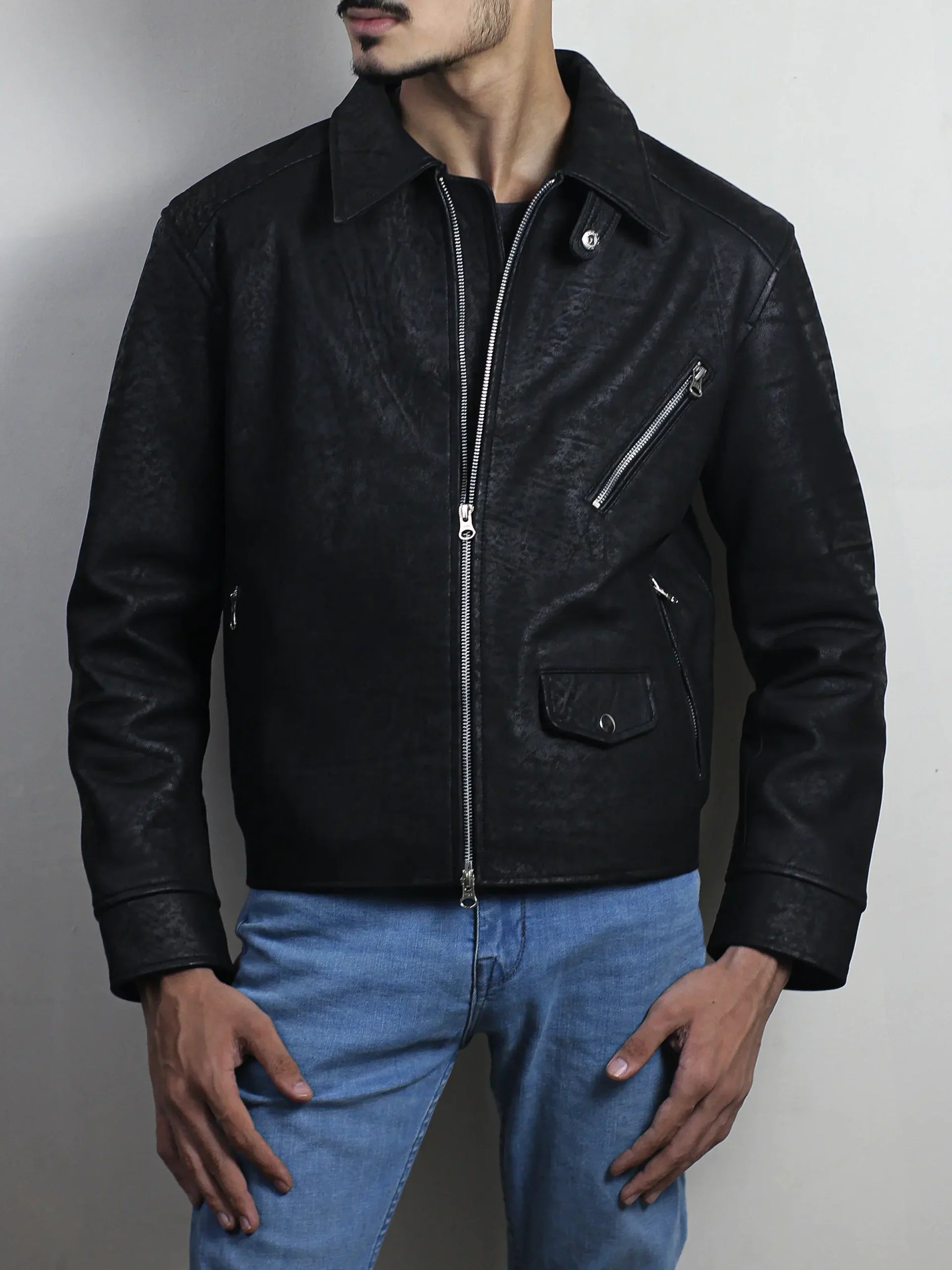 Knoxridge Black Men's Textured Leather Jacket