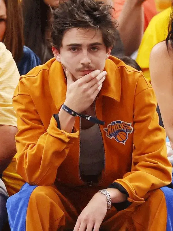 Timothee Chalamet Orange Knicks Jacket