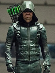 Oliver Queen Arrow Season 5 Green Leather Jacket