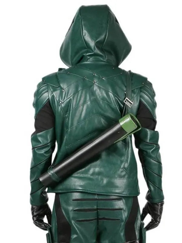 Oliver Queen Arrow Season 5 Green Leather Jacket