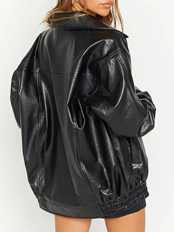 Women's Black Oversized Leather Jacket