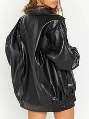 Women's Black Oversized Leather Jacket