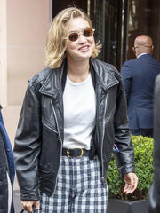 Paris Fashion Week 2024 Gigi Hadid Black Leather Jacket