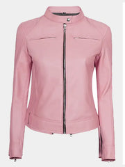 Declan Pink Cafe Racer Leather Jacket For Women