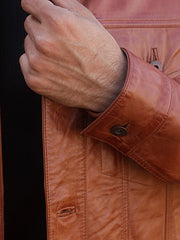 Men's Cognac Trucker Leather Jacket