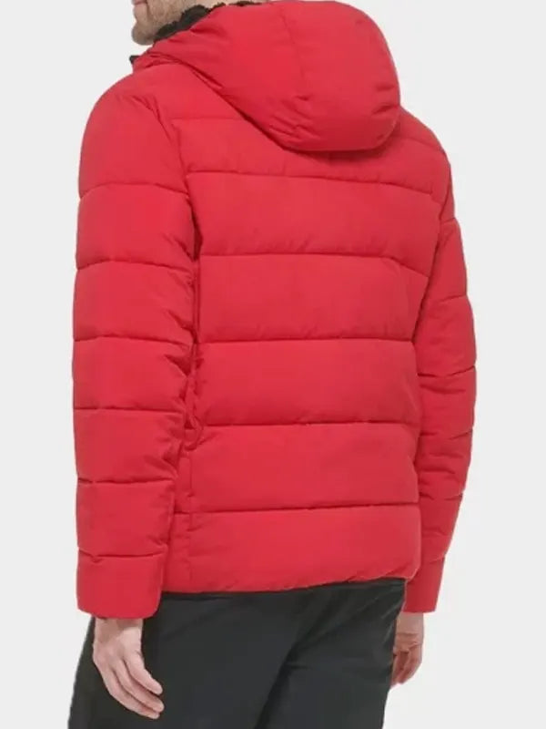Men's Puffer Red Hooded Jacket