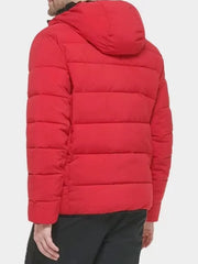 Men's Puffer Red Hooded Jacket