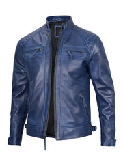Diamond Classic Blue Leather Jacket