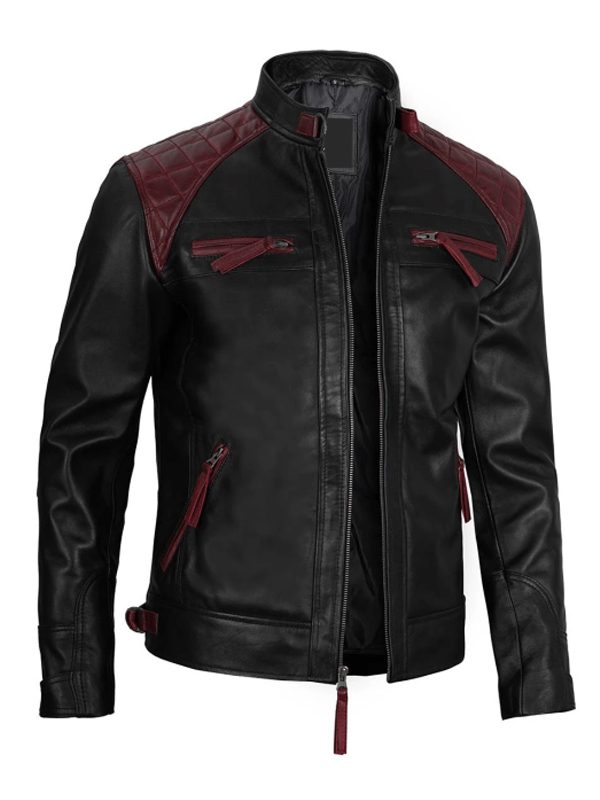 Mason Quilted Cafe Racer Black and Maroon Leather Jacket