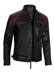 Mason Quilted Cafe Racer Black and Maroon Leather Jacket