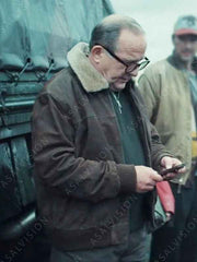 The Signal Rainer Brown Shearling Collar Bomber Jacket