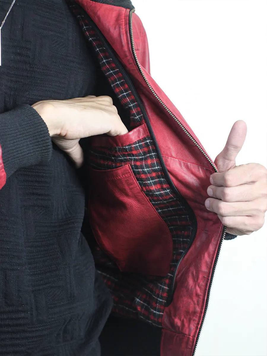 Oaklen Hooded Red Leather Jacket