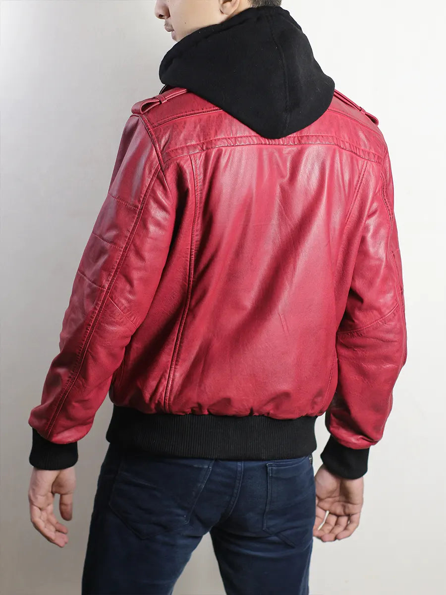 Oaklen Hooded Red Leather Jacket