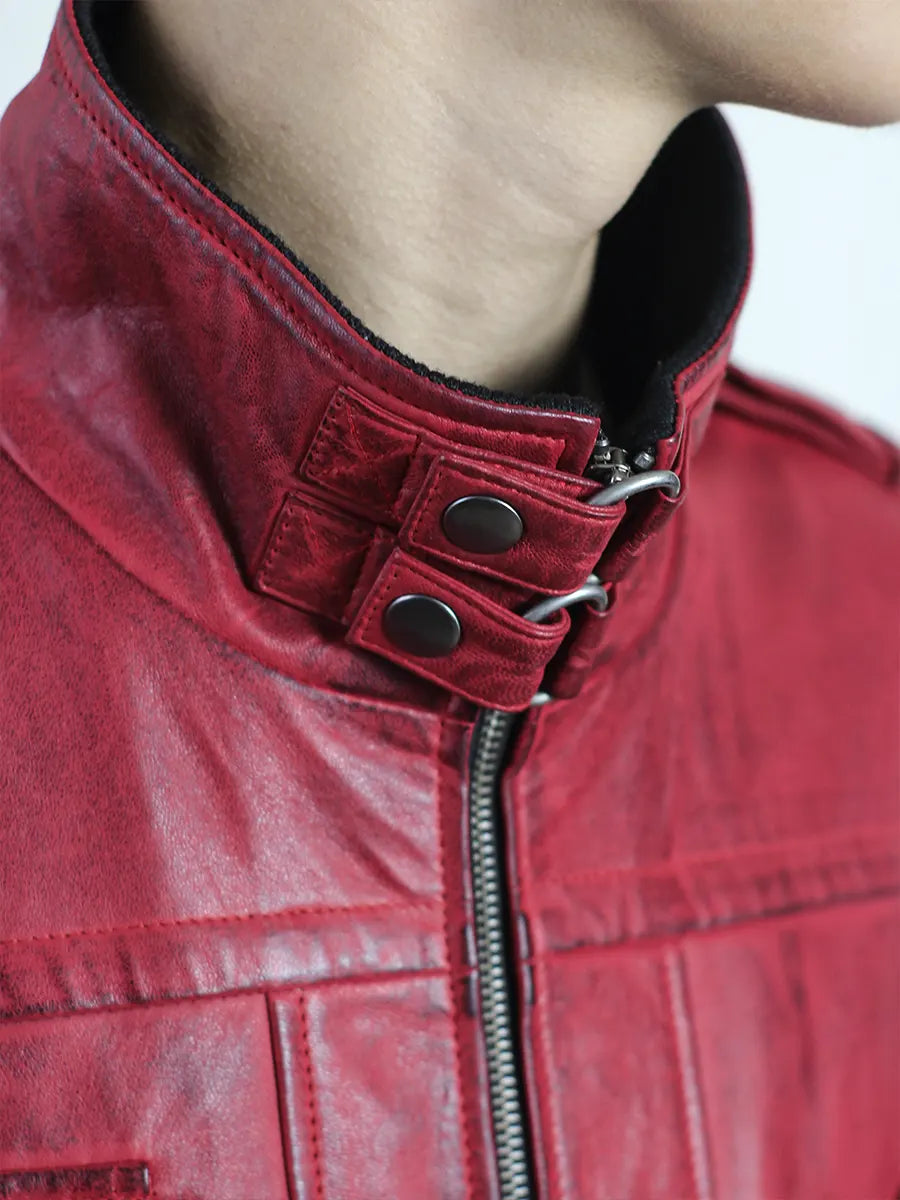 Oaklen Hooded Red Leather Jacket