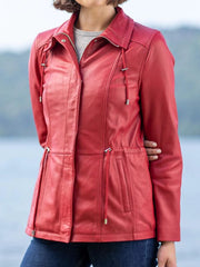 Women's Real Leather Red Fashion Jacket