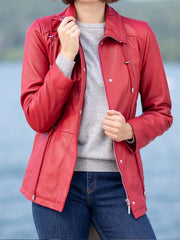 Women's Real Leather Red Fashion Jacket