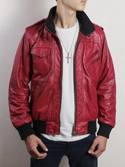 Oaklen Hooded Red Leather Jacket