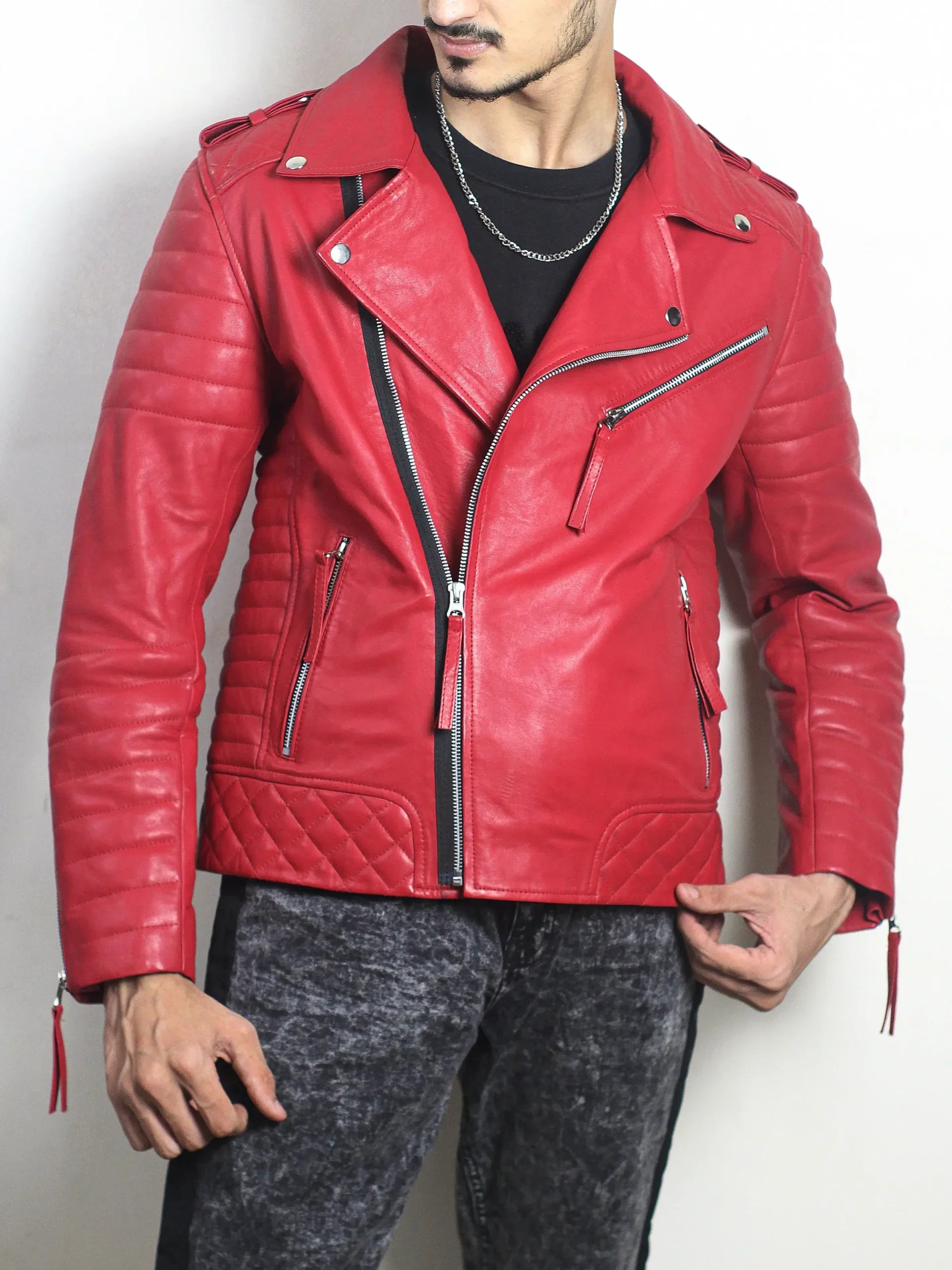 Zerick Red Biker Leather Jacket