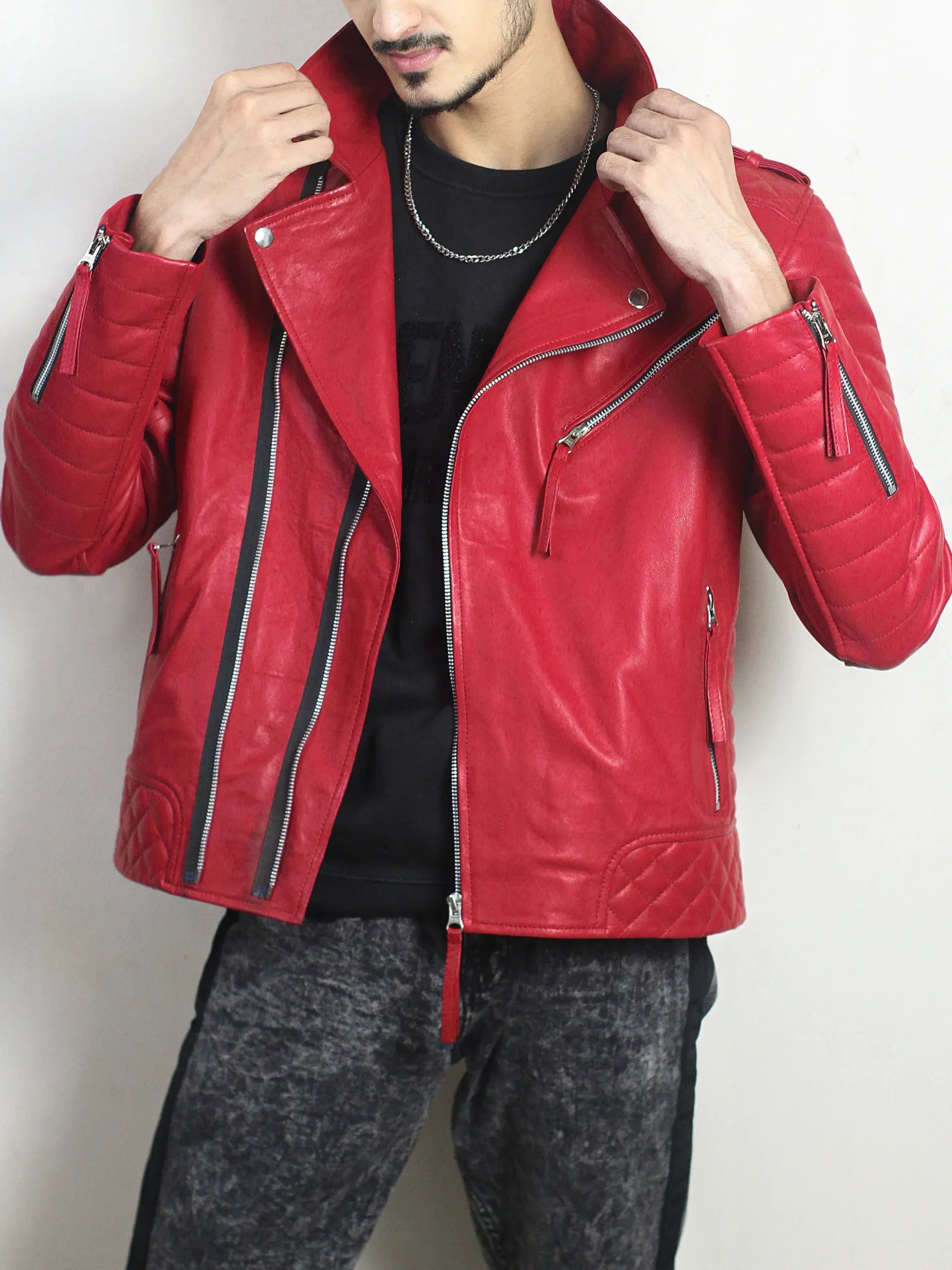 Zerick Red Biker Leather Jacket