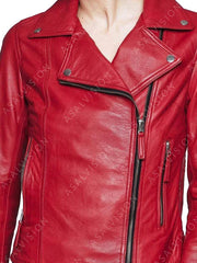 Women's Red Handmade Motorcycle Leather Jacket