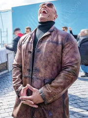 Red Notice Dwayne Johnson Brown Leather Coat