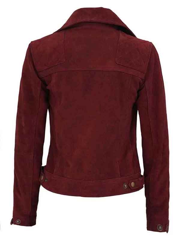 Womens Maroon Suede Leather Biker Jacket